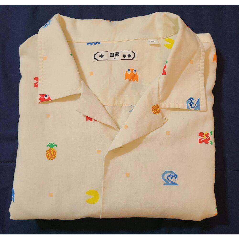 Pac Man Bandai Namco Uniqlo Shirt Mens Sz Medium Short Sleeve Collaboration EUC - Picture 4 of 6